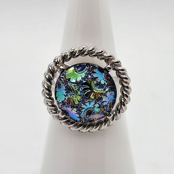 Vintage Sarah Coventry Northern Lights Silver & Iridescent Ring (4.5) - Picture 1 of 6